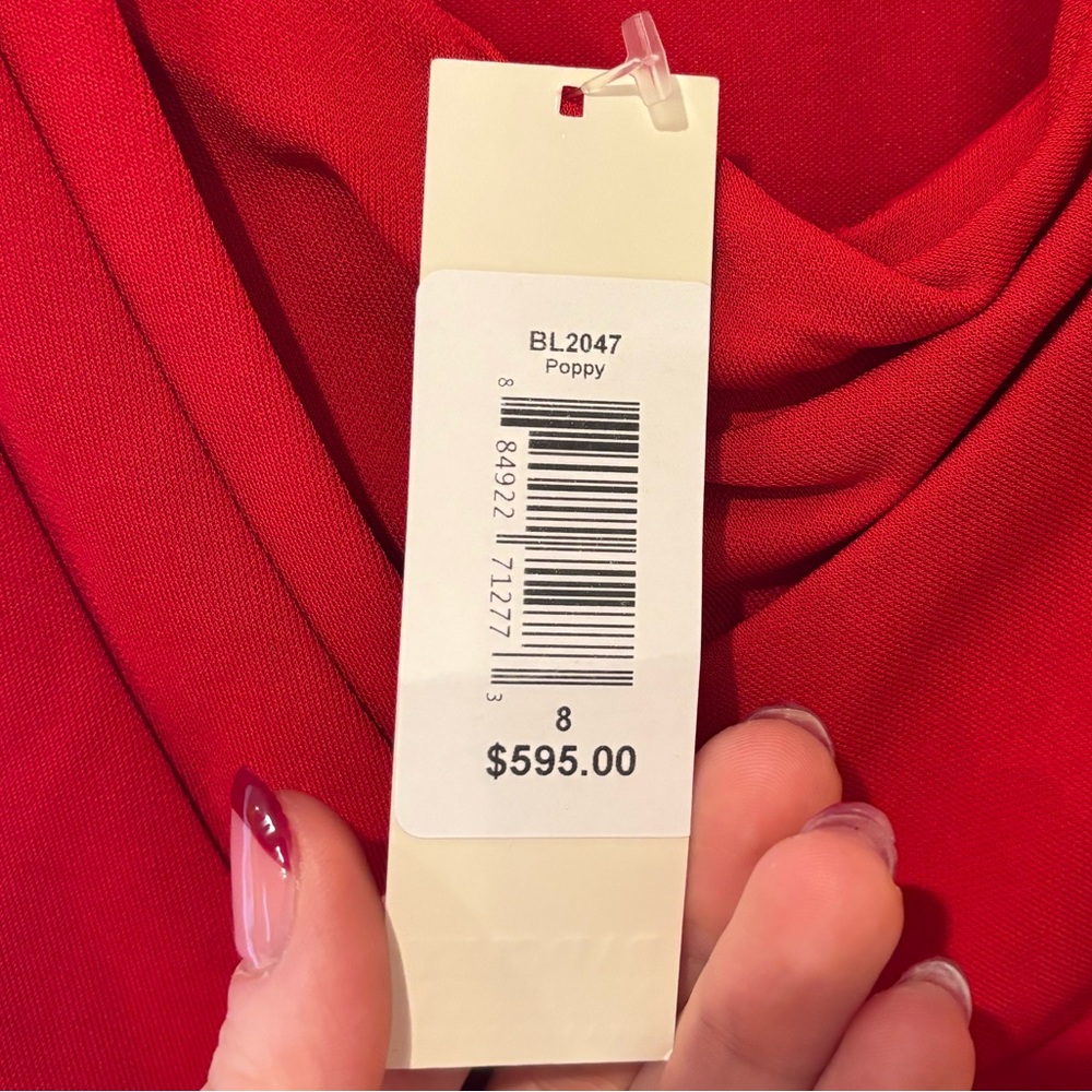Badgley Mischka Collection One-Shoulder Red Evening Dress - Picture 6 of 15